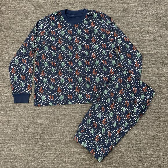 Pact Organic Pajama Set Women XL Navy Blue Top Bottom Tree Christmas Holiday - Picture 1 of 16